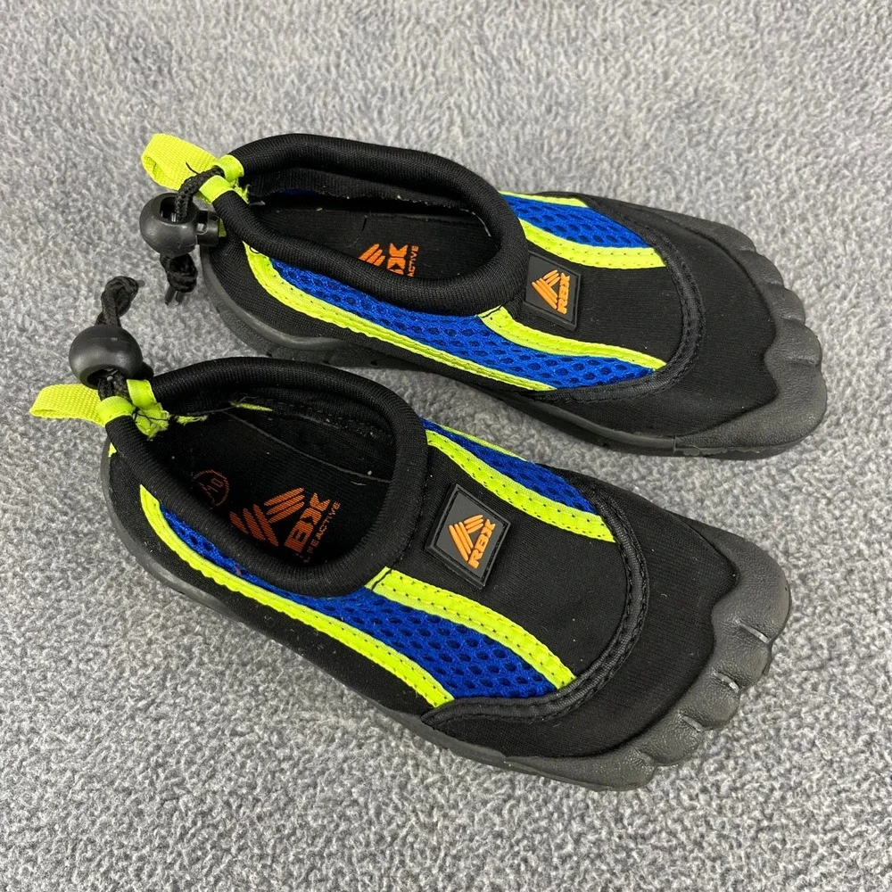 RBX Water Shoes Kids Size 9/10 Black Blue Lime Green Mesh Toggle Swim Aqua Shoes